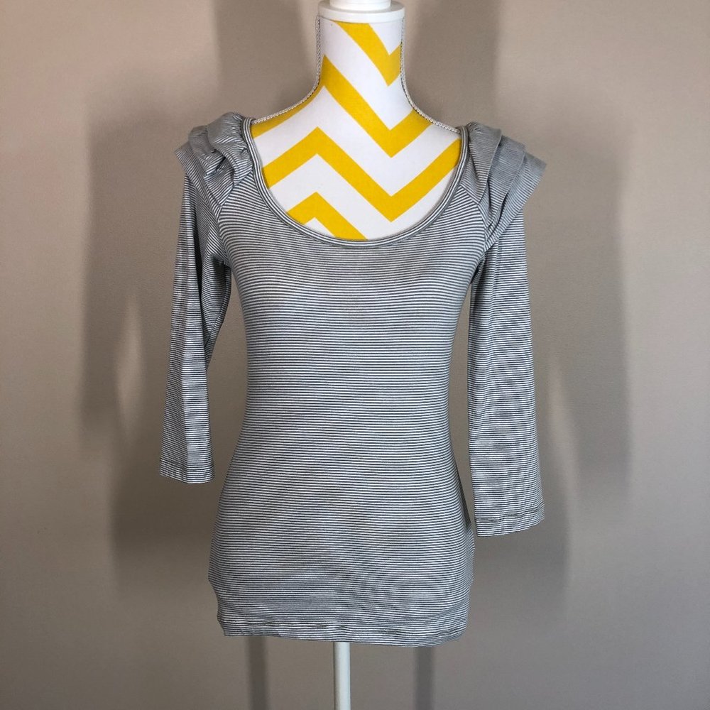 H&M Greenish Gray/White Striped Long Sleeve Top